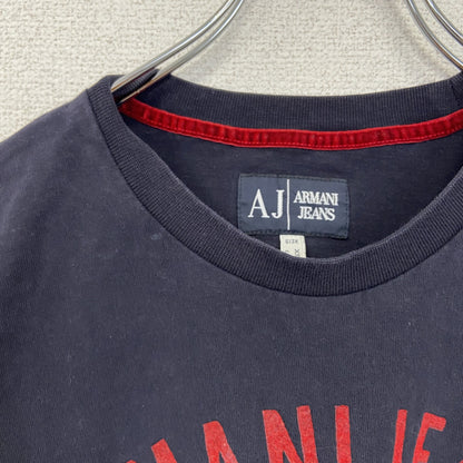 古着 used　ARMANI JEANS アルマーニ ジーンズ　半袖プリントTシャツ　カジュアル　クルーネック　黒　XSサイズ