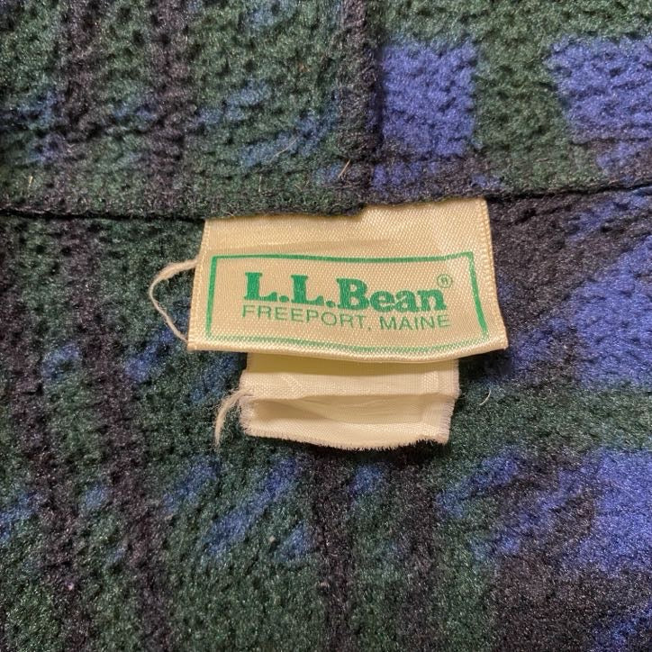 古着 used　90s　L.L.Bean　エルエルビーン　長袖チェック柄フリースジャケット　総柄パーカー　緑　ヴィンテージ