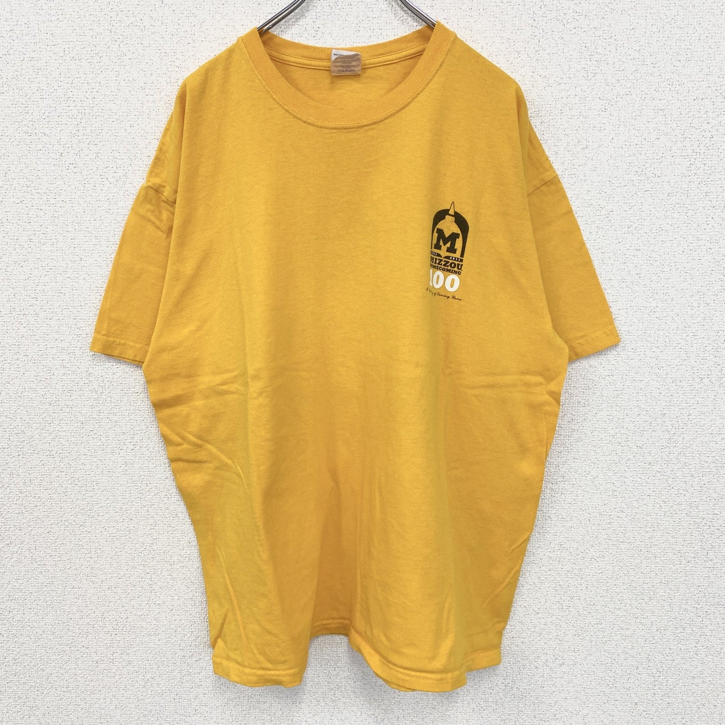 古着 used　GILDAN ギルダン　半袖プリントTシャツ　ビッグT　MIZZZOU.　クルーネック　黄色　イエロー　XLサイズ