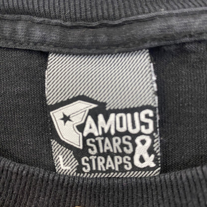 古着 used　FAMOUS STARS&STRAPS　半袖ダメージプリントTシャツ　クルーネック　カジュアル　黒　Lサイズ