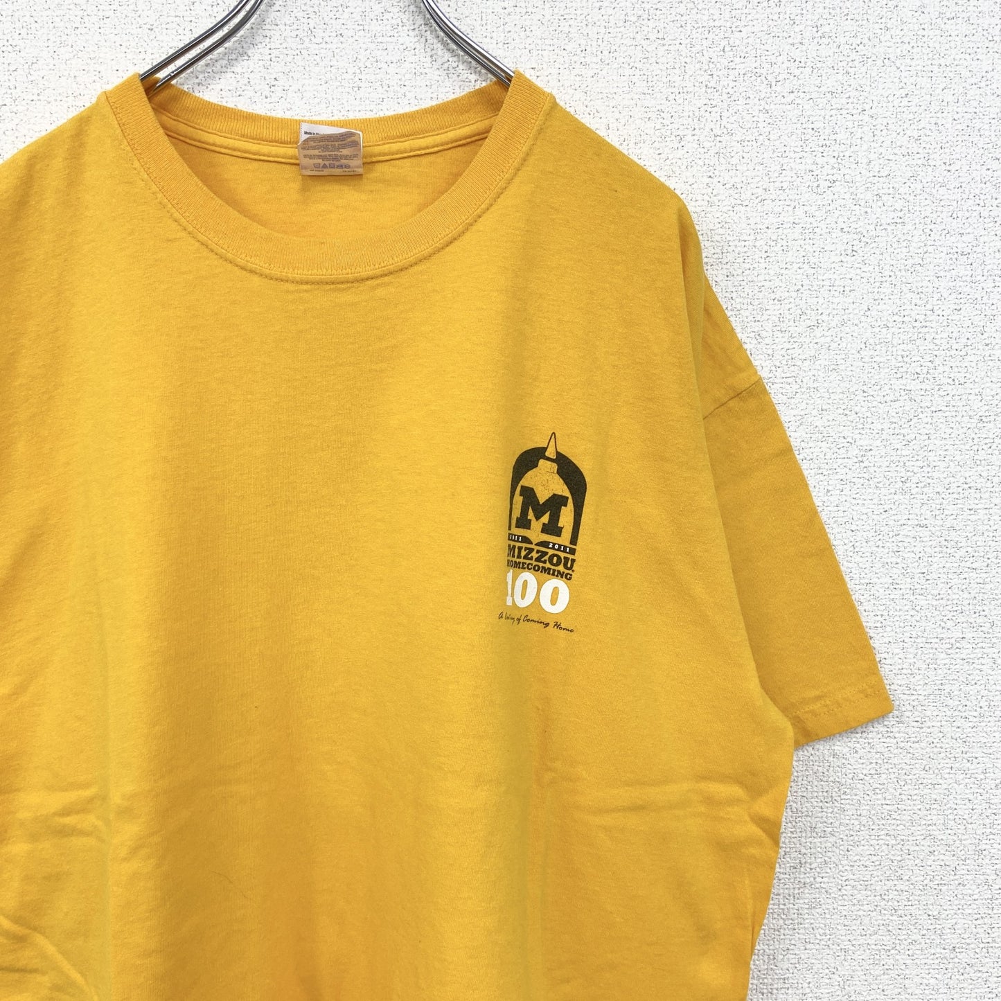 古着 used　GILDAN ギルダン　半袖プリントTシャツ　ビッグT　MIZZZOU.　クルーネック　黄色　イエロー　XLサイズ