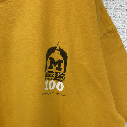 古着 used　GILDAN ギルダン　半袖プリントTシャツ　ビッグT　MIZZZOU.　クルーネック　黄色　イエロー　XLサイズ