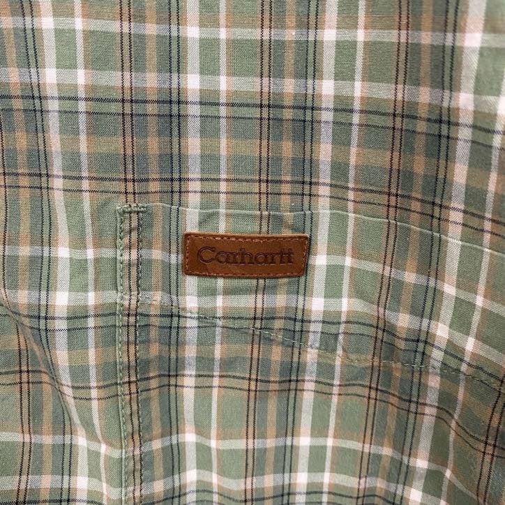 Carhartt　カーハート　半袖ボタンダウンシャツ　チェック柄　緑　グリーン　XLサイズ
