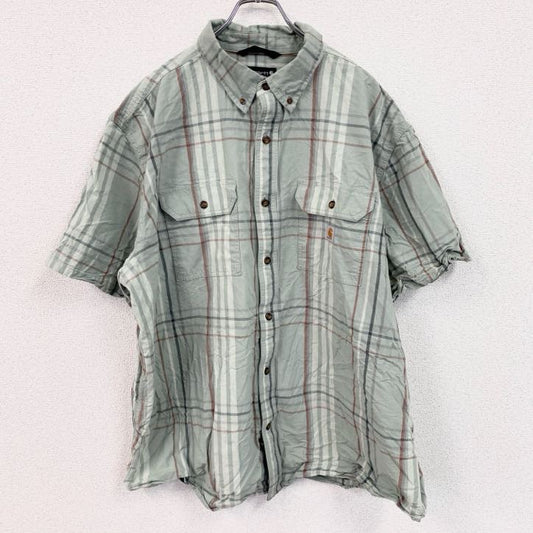 Carhartt　カーハート　半袖ボタンダウンシャツ　ダブルポケット　チェック柄　緑　グリーン　2XLサイズ