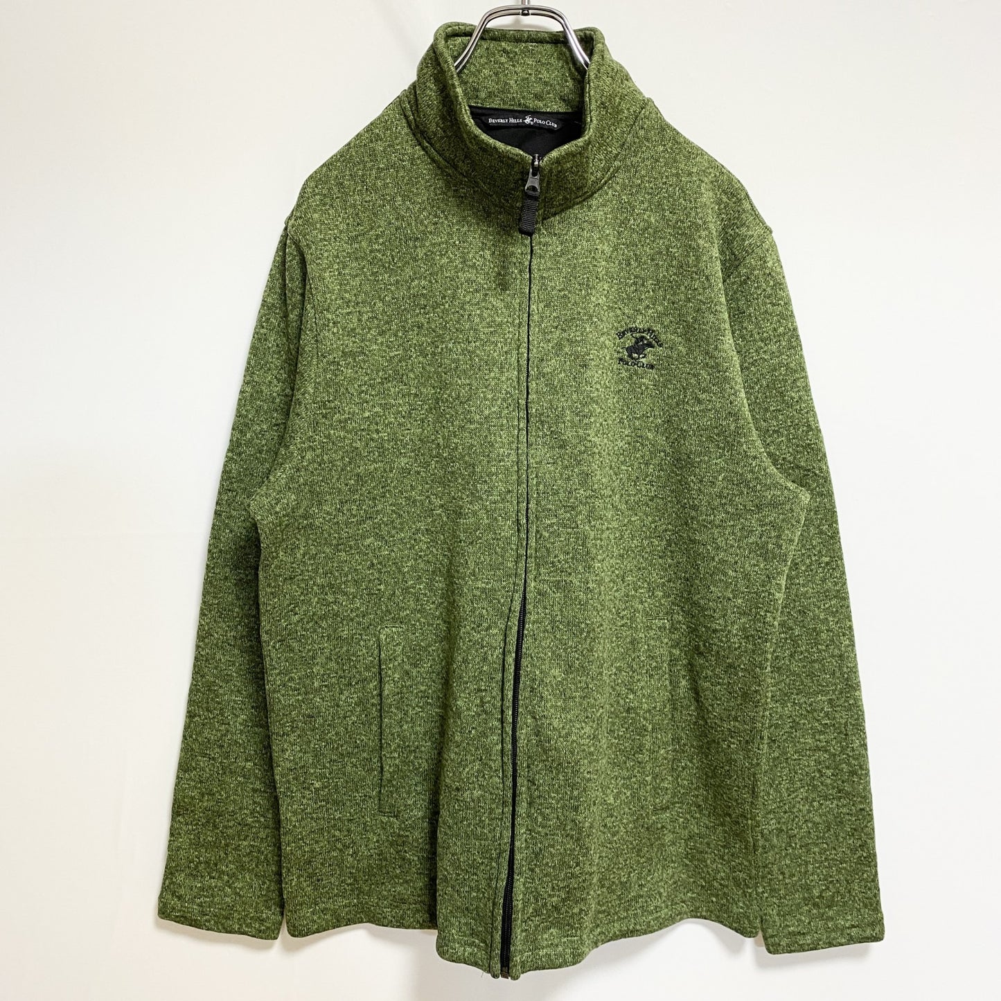 古着 used　BEVERLY HILLS POLOCLUB　長袖ワンポイント刺繍フリースジャケット　緑　グリーン　Mサイズ