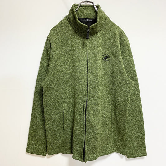 古着 used　BEVERLY HILLS POLOCLUB　長袖ワンポイント刺繍フリースジャケット　緑　グリーン　Mサイズ
