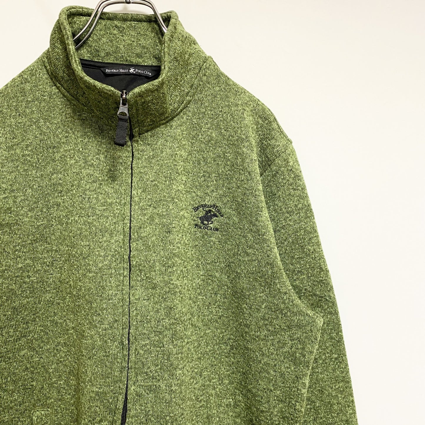 古着 used　BEVERLY HILLS POLOCLUB　長袖ワンポイント刺繍フリースジャケット　緑　グリーン　Mサイズ