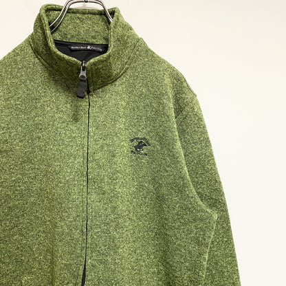 古着 used　BEVERLY HILLS POLOCLUB　長袖ワンポイント刺繍フリースジャケット　緑　グリーン　Mサイズ