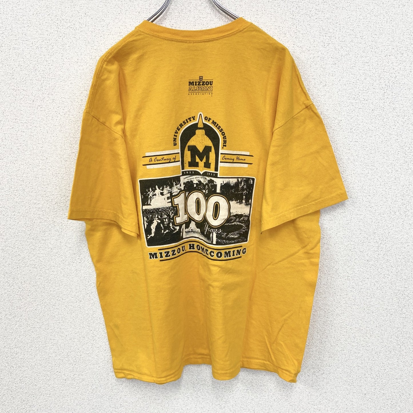 古着 used　GILDAN ギルダン　半袖プリントTシャツ　ビッグT　MIZZZOU.　クルーネック　黄色　イエロー　XLサイズ