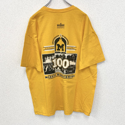 古着 used　GILDAN ギルダン　半袖プリントTシャツ　ビッグT　MIZZZOU.　クルーネック　黄色　イエロー　XLサイズ