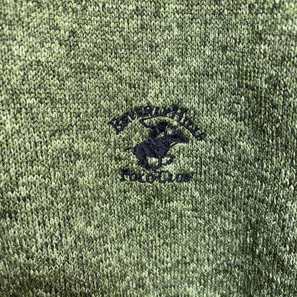 古着 used　BEVERLY HILLS POLOCLUB　長袖ワンポイント刺繍フリースジャケット　緑　グリーン　Mサイズ