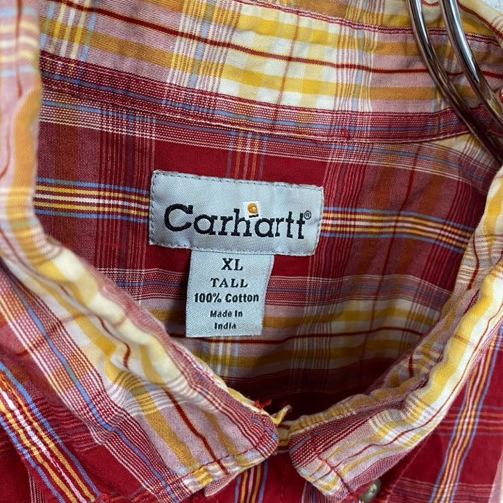 Carhartt　カーハート　半袖ボタンダウンシャツ　ボックスシャツ　オンブレチェック　赤　レッド　XLサイズ