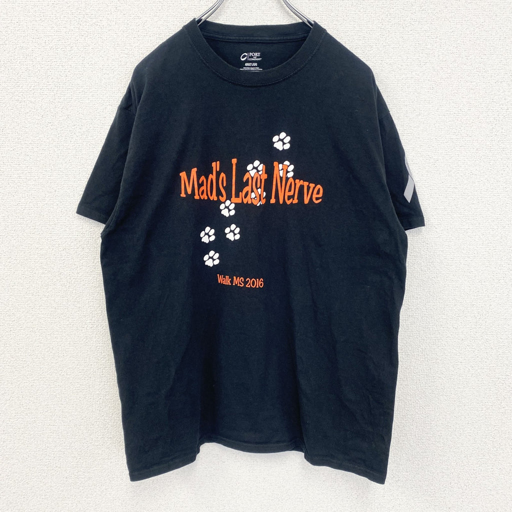 古着 used　PORT&COMPANY　半袖プリントTシャツ　Mad‘s Last Nerve　クルーネック　黒　Lサイズ