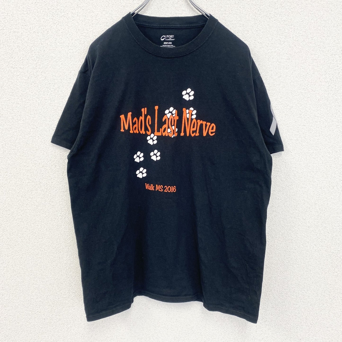 古着 used　PORT&COMPANY　半袖プリントTシャツ　Mad‘s Last Nerve　クルーネック　黒　Lサイズ