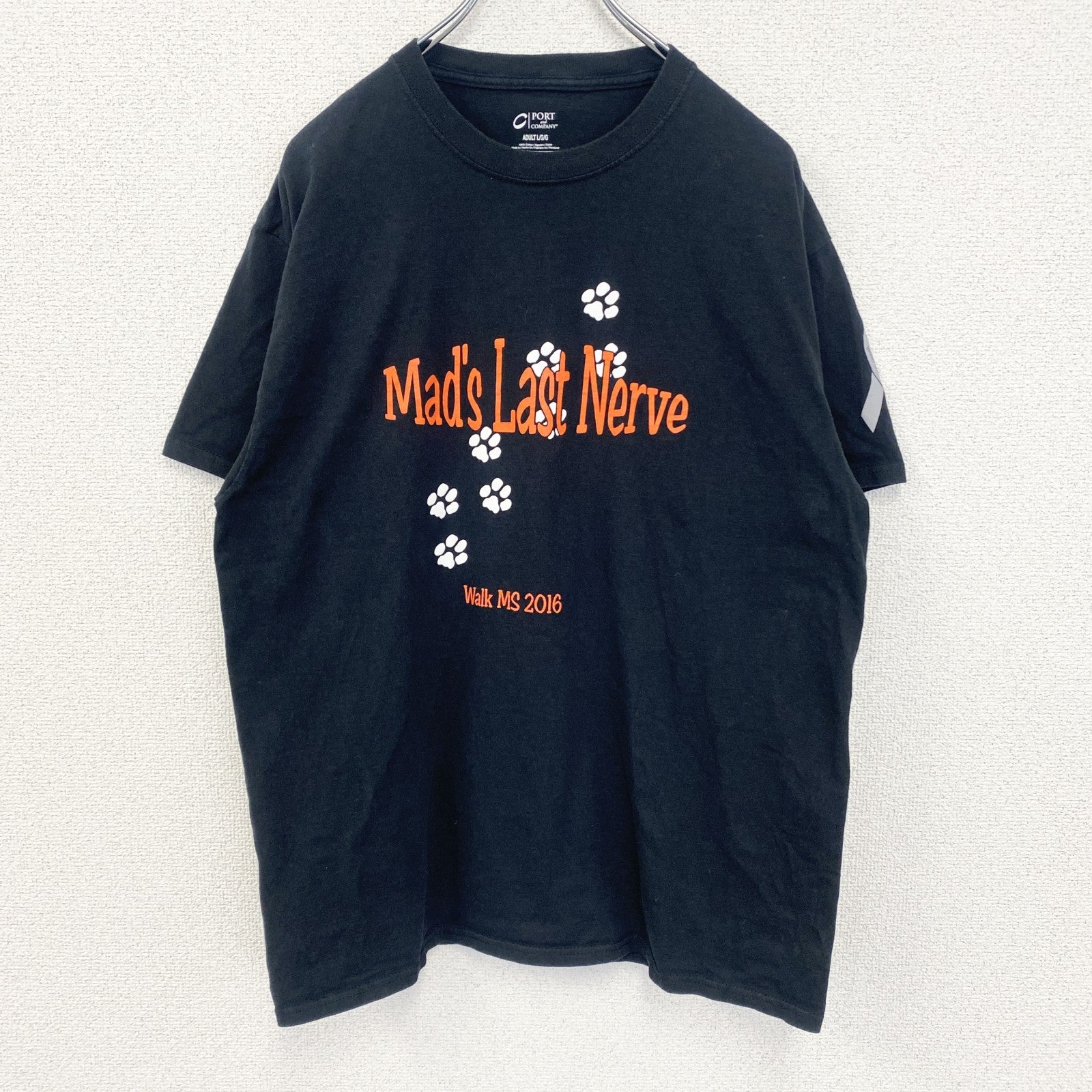 古着 used　PORT&COMPANY　半袖プリントTシャツ　Mad‘s Last Nerve　クルーネック　黒　Lサイズ
