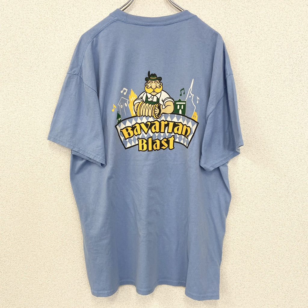 古着 used　PORT＆COMPANY　半袖プリントTシャツ　Bavarian Blast　クルーネック　ブルー　青　XLサイズ