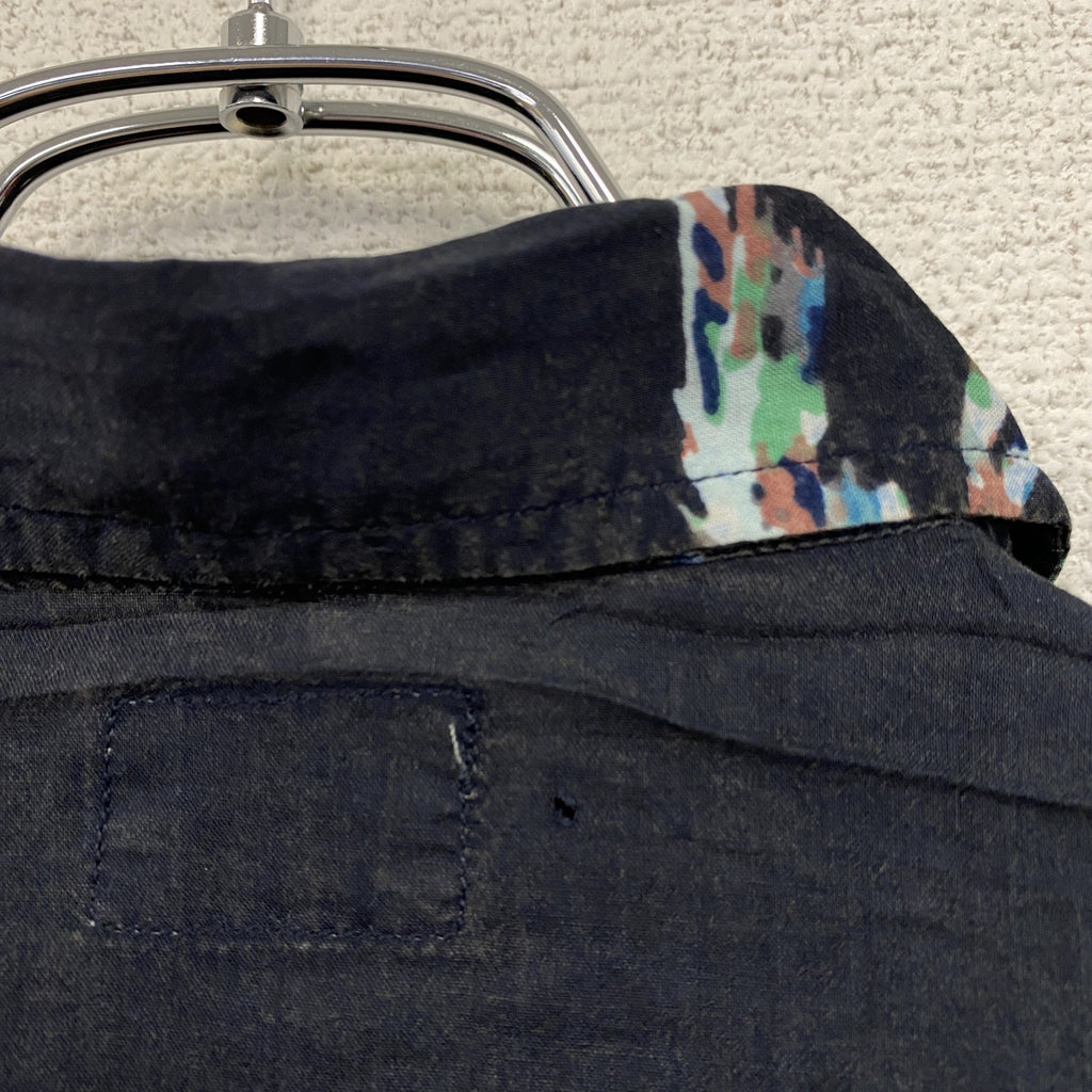 CARDCHE　長袖デザインシャツ　アロハシャツ　ヤシの木　マルチカラー　総柄　紺　ネイビー　Lサイズ
