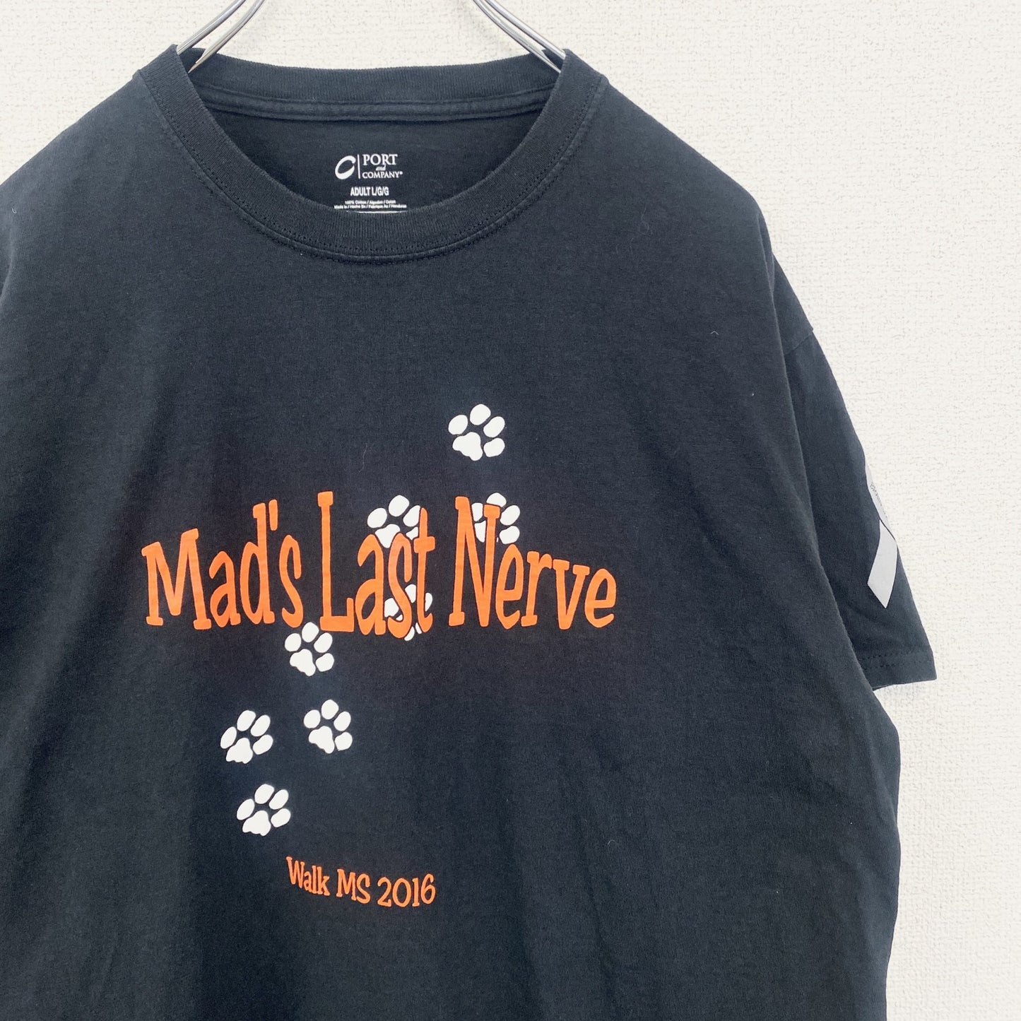 古着 used　PORT&COMPANY　半袖プリントTシャツ　Mad‘s Last Nerve　クルーネック　黒　Lサイズ