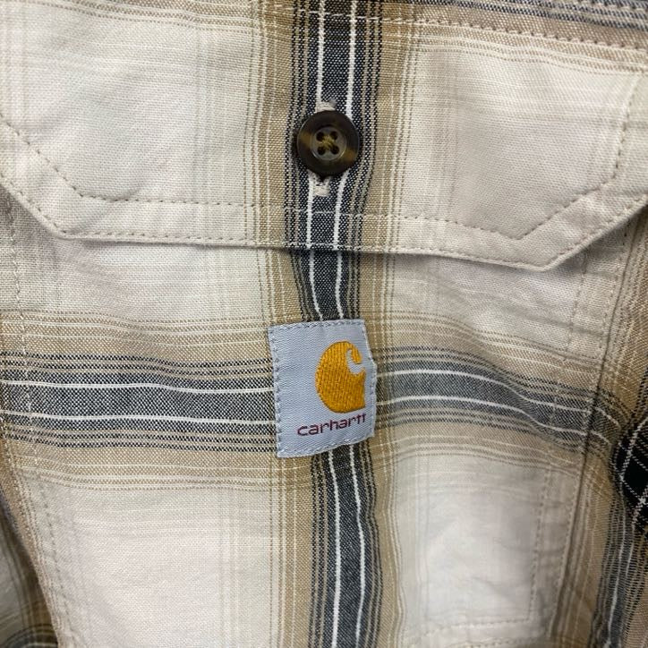 Carhartt　カーハート　半袖ボタンダウンシャツ　ボックスシャツ　ダブルポケット　チェック柄　アイボリー　XLサイズ
