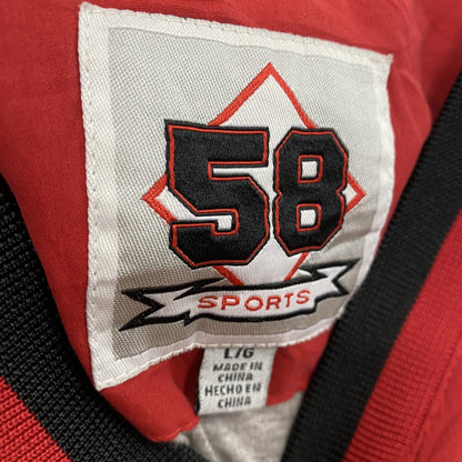58 SPORTS　ナイロンプルオーバージャケット　アーチプリント　ポケット付き　刺繍ロゴ　デカロゴ　赤　レッド　Lサイズ