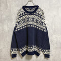 ～90s　DOCKERS　ドッカーズ　フェアアイル柄コットンニットセーター　ヴィンテージ　ネイビー　XLサイズ