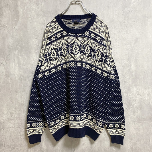 ～90s　DOCKERS　ドッカーズ　フェアアイル柄コットンニットセーター　ヴィンテージ　ネイビー　XLサイズ
