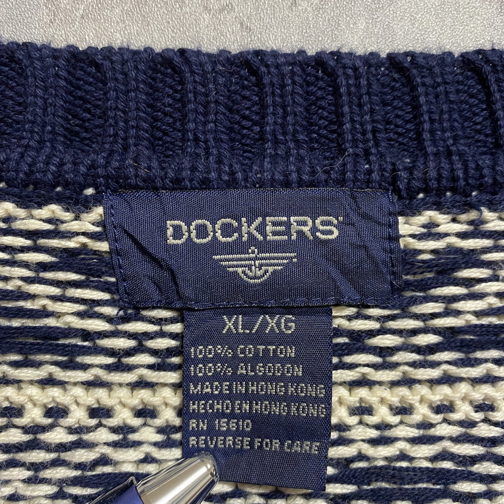 ～90s　DOCKERS　ドッカーズ　フェアアイル柄コットンニットセーター　ヴィンテージ　ネイビー　XLサイズ