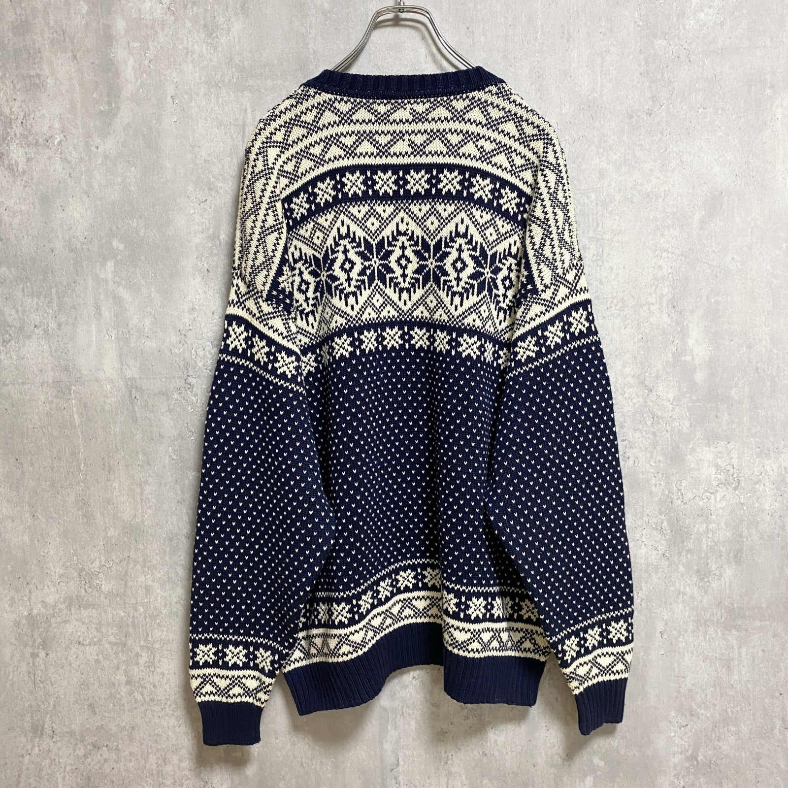 ～90s　DOCKERS　ドッカーズ　フェアアイル柄コットンニットセーター　ヴィンテージ　ネイビー　XLサイズ