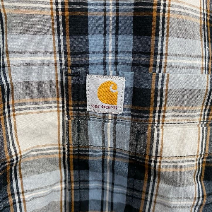 Carhartt　カーハート　半袖ボタンダウンシャツ　チェック柄　オンブレチェック　青　ブルー　2XLサイズ