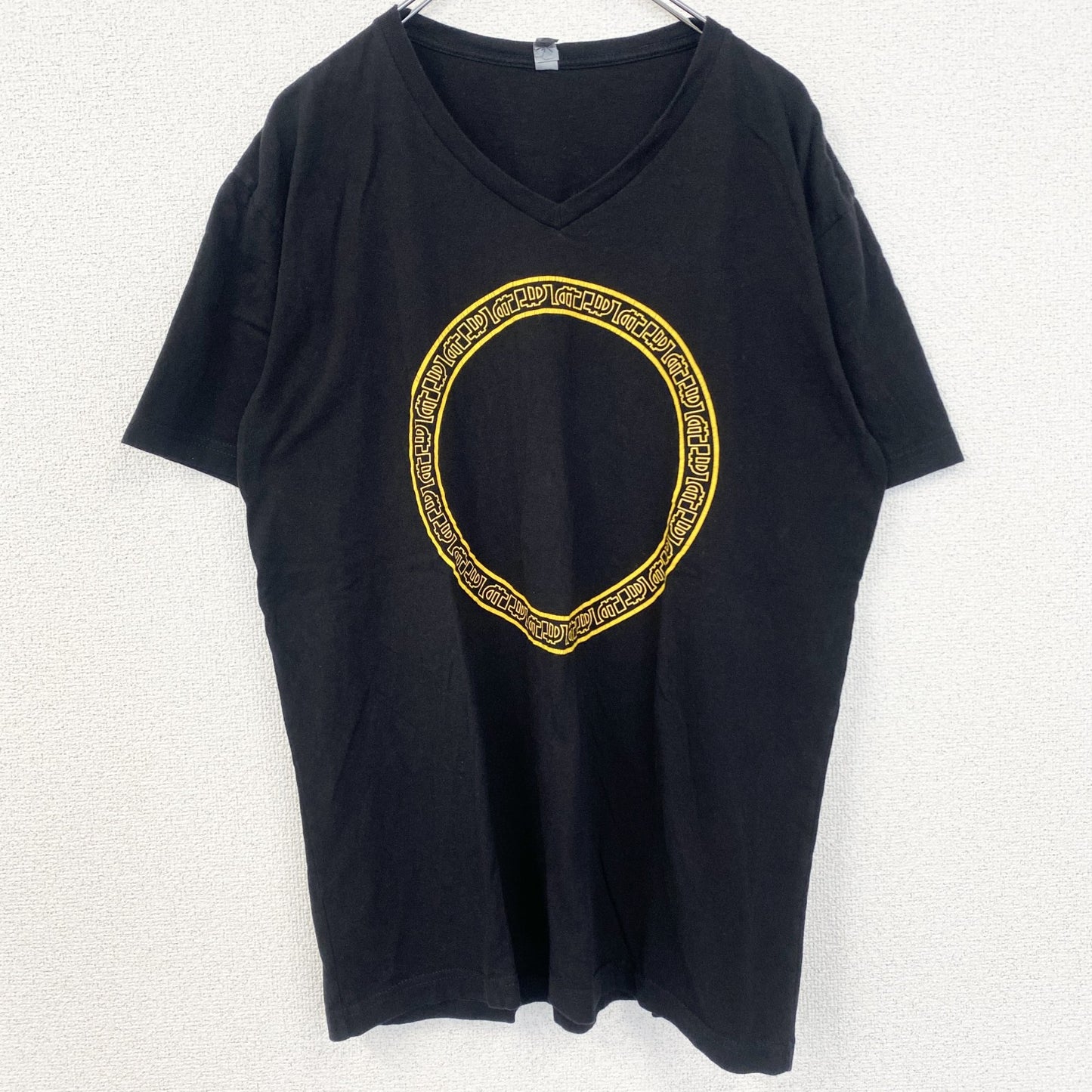 古着 used　NEXT LEVEL APPAREL　半袖プリントロゴTシャツ　レトロデザイン　Vネック　黒　ブラック　Lサイズ