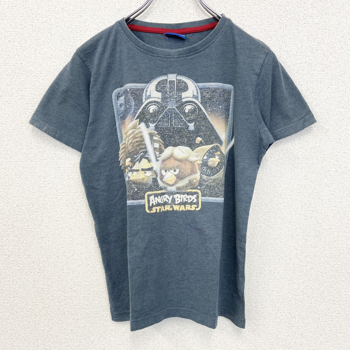古着 used　STARSWARS ANGRY BIRDS　半袖オリジナルビッグプリントTシャツ　クルーネック　ブルー　Mサイズ