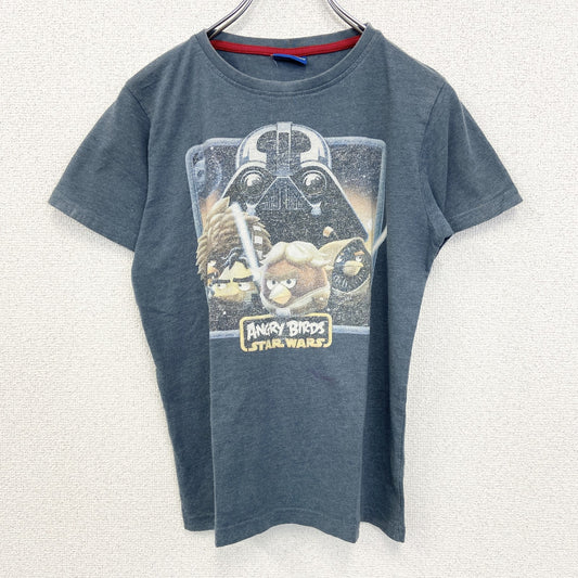 古着 used　STARSWARS ANGRY BIRDS　半袖オリジナルビッグプリントTシャツ　クルーネック　ブルー　Mサイズ