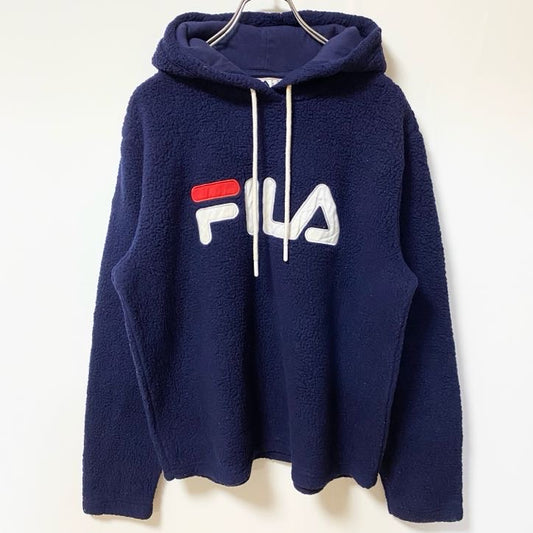 FILA　フィラ　フリースパーカー/フーディー　ワッペン　デカロゴ　シンプル　紺　ネイビー　Ｌサイズ