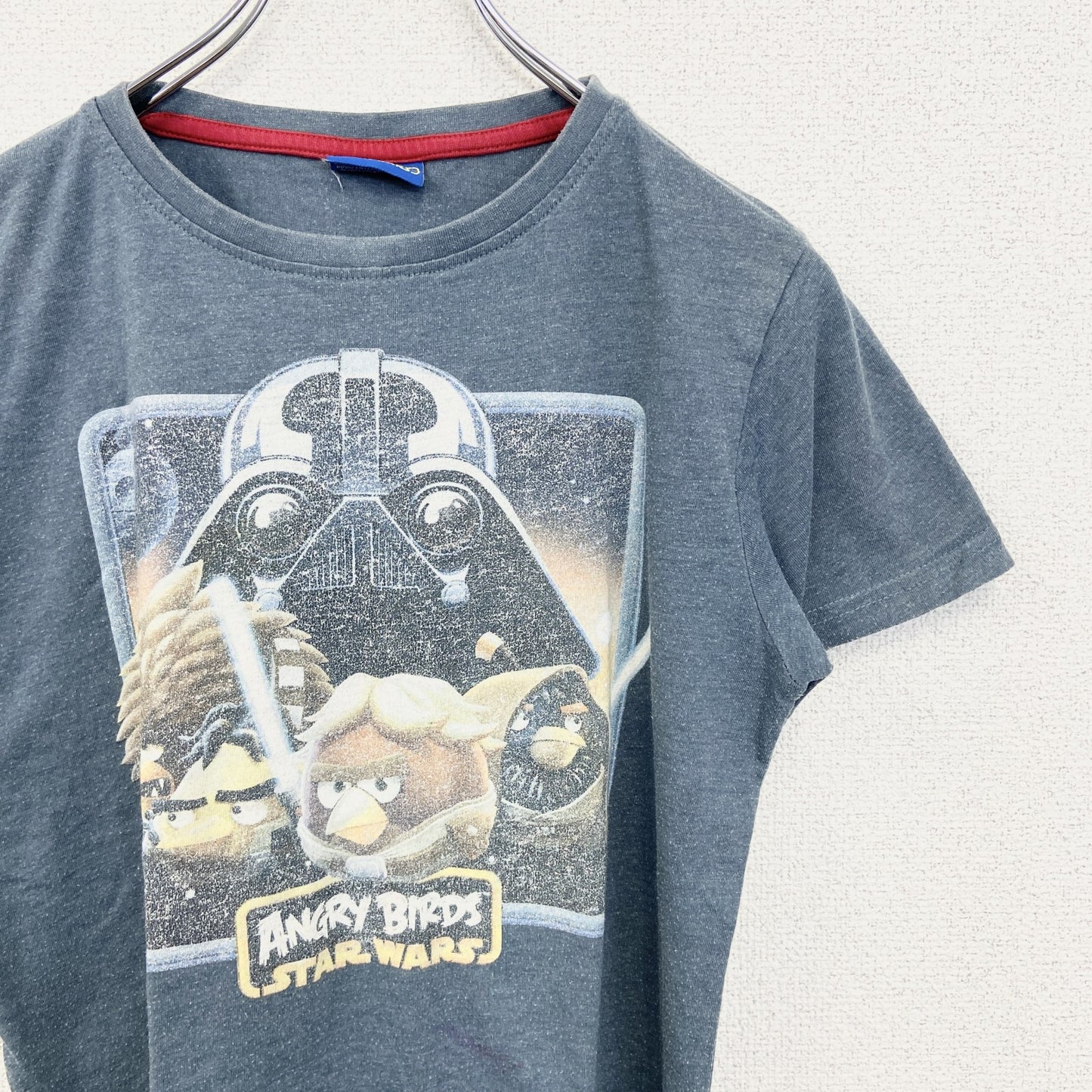 古着 used　STARSWARS ANGRY BIRDS　半袖オリジナルビッグプリントTシャツ　クルーネック　ブルー　Mサイズ