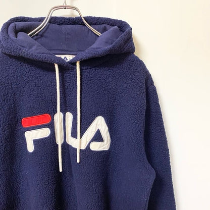 FILA　フィラ　フリースパーカー/フーディー　ワッペン　デカロゴ　シンプル　紺　ネイビー　Ｌサイズ