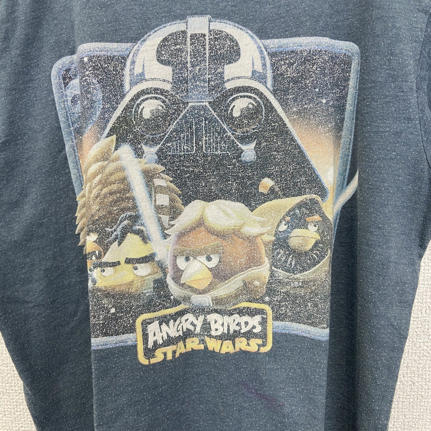 古着 used　STARSWARS ANGRY BIRDS　半袖オリジナルビッグプリントTシャツ　クルーネック　ブルー　Mサイズ