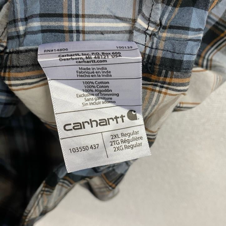 Carhartt　カーハート　半袖ボタンダウンシャツ　チェック柄　オンブレチェック　青　ブルー　2XLサイズ