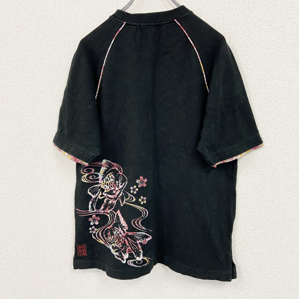 絡繰魂　からくりだましい　半袖プリントＴシャツ　和柄　黒　ブラック　Lサイズ