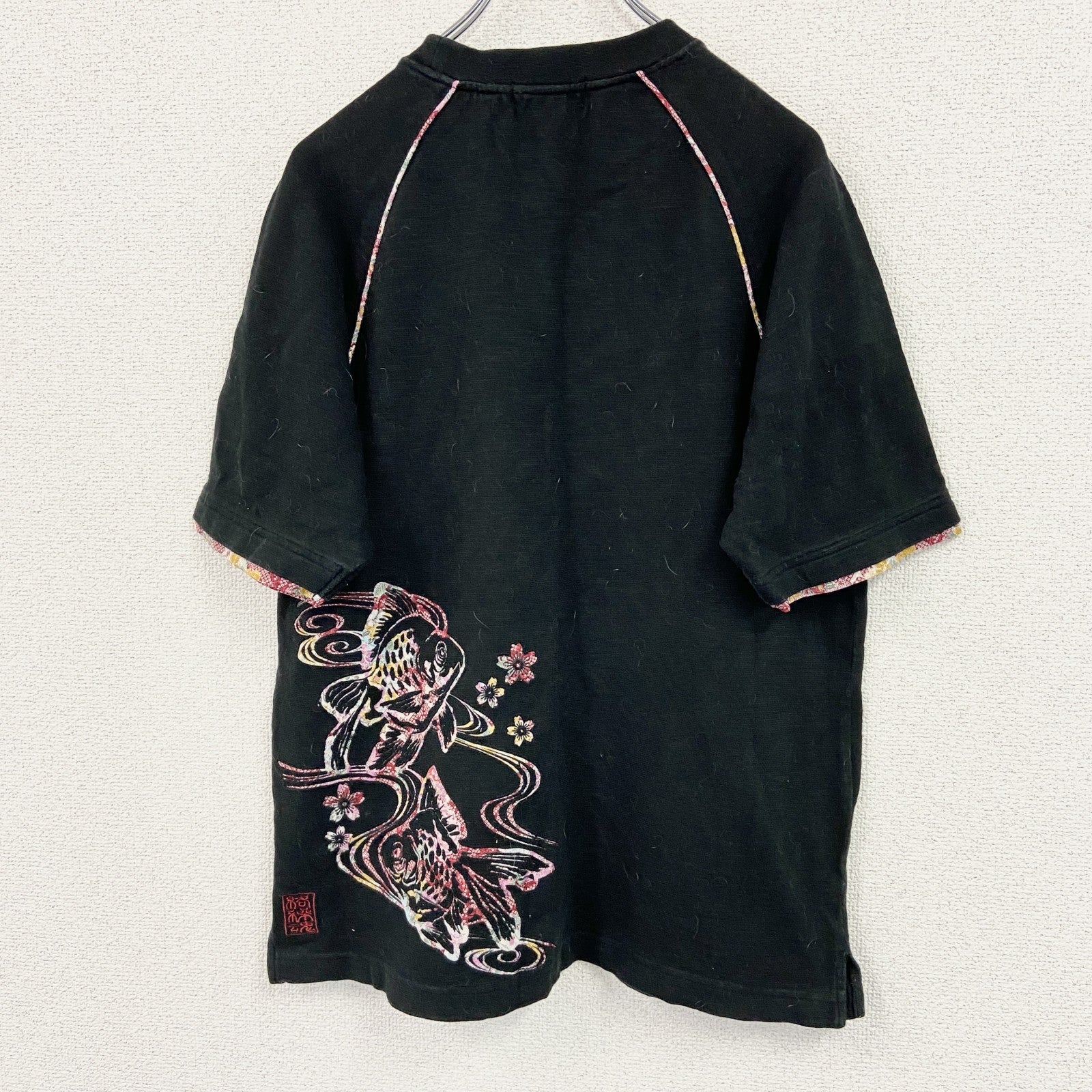 絡繰魂　からくりだましい　半袖プリントＴシャツ　和柄　黒　ブラック　Lサイズ