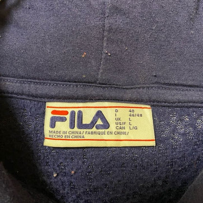 FILA　フィラ　フリースパーカー/フーディー　ワッペン　デカロゴ　シンプル　紺　ネイビー　Ｌサイズ