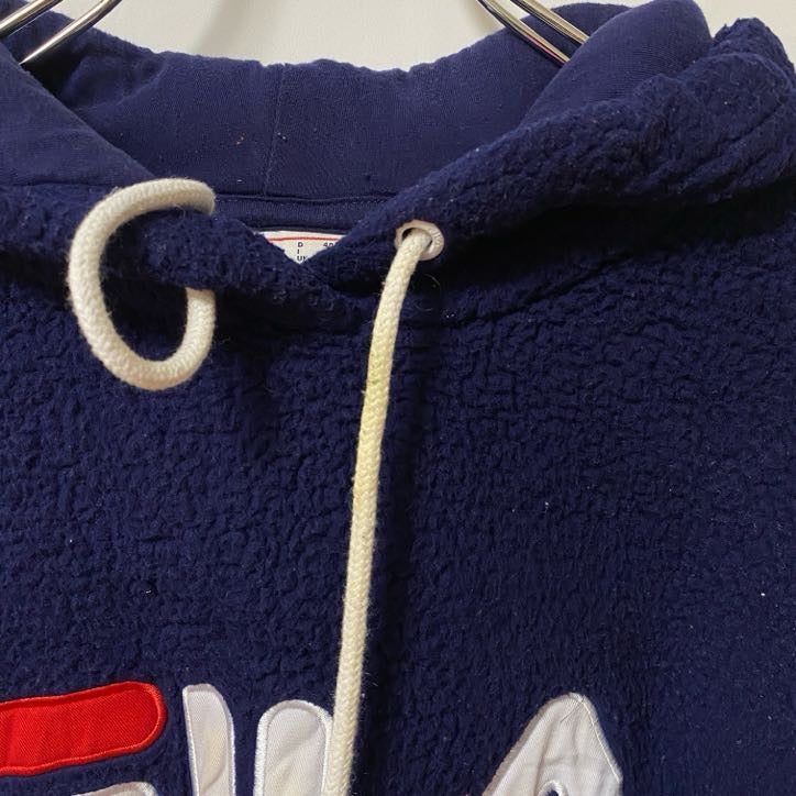 FILA　フィラ　フリースパーカー/フーディー　ワッペン　デカロゴ　シンプル　紺　ネイビー　Ｌサイズ