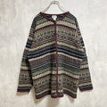 古着 used　～90s　SKYR　長袖総柄フルボタンセーター　ウールニットカーディガン　ノルディック柄　秋冬服　Lサイズ