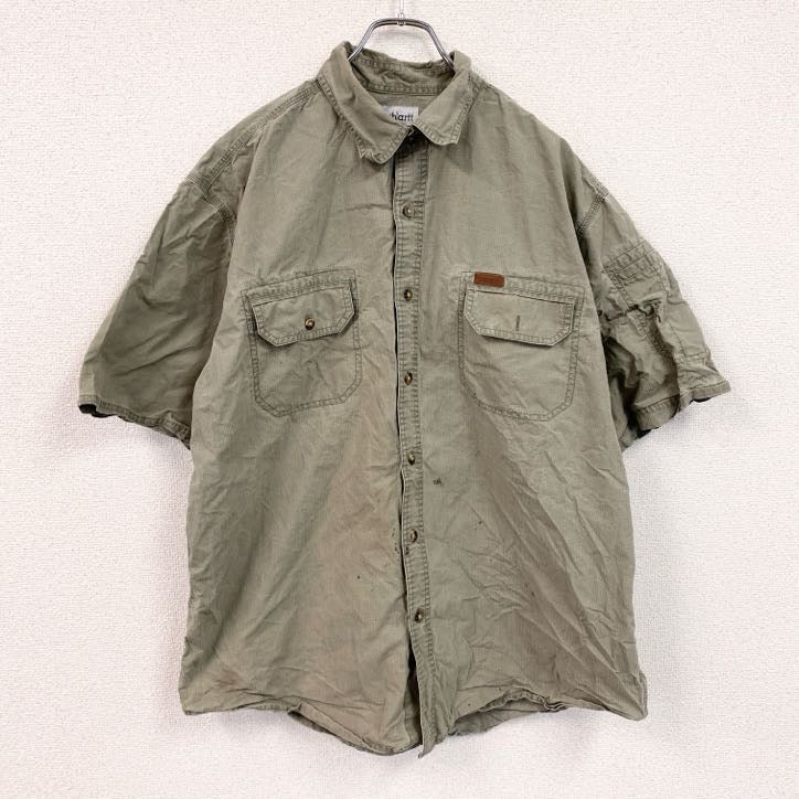 Carhartt　カーハート　半袖ワークシャツ　ボタンダウンシャツ　スリーブポケット　カーキ　XLサイズ