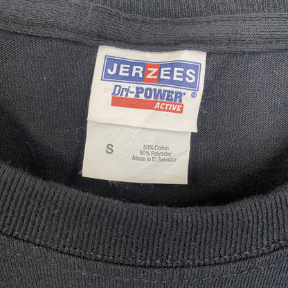 古着 used　JERZEES　ジャージーズ　半袖プリントロゴTシャツ　レトロデザイン　クルーネック　黒　ブラック　Sサイズ