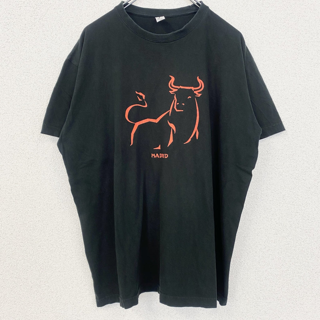 古着 used　REGENT　半袖プリントTシャツ　Bull fight　レトロデザイン　クルーネック　黒　ブラック　XLサイズ