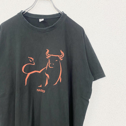 古着 used　REGENT　半袖プリントTシャツ　Bull fight　レトロデザイン　クルーネック　黒　ブラック　XLサイズ