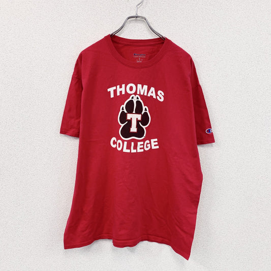 Champion　チャンピオン　半袖プリントTシャツ　カレッジロゴ　アーチプリント　3連プリント　現行　赤　レッド　XLサイズ