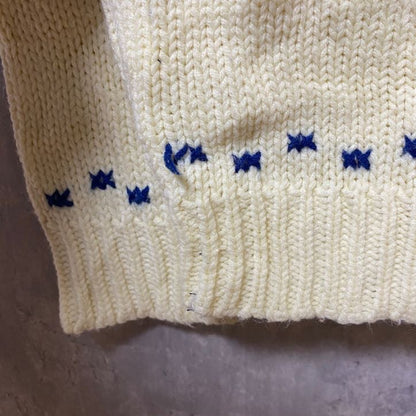 古着　used　Acrylic Fibre　長袖ニット　デザインセーター　マリン柄　海モチーフ　カニ　白　ホワイト　Lサイズ