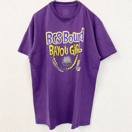 古着 used　半袖プリントTシャツ　BCS　BOUND　BAYOU　GIRL　レトロデザイン　パープル　紫　Lサイズ