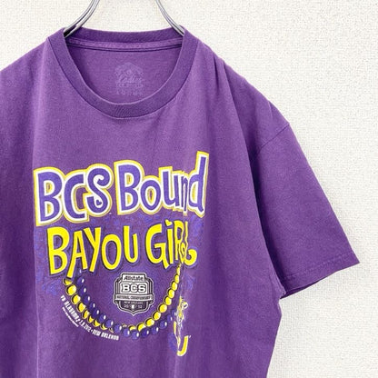 古着 used　半袖プリントTシャツ　BCS　BOUND　BAYOU　GIRL　レトロデザイン　パープル　紫　Lサイズ